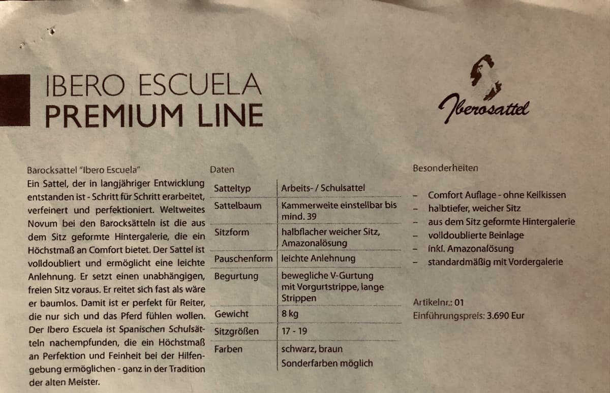 Ibero Dressursattel Escuela Premium Line 17,5' – Vorschau 2
